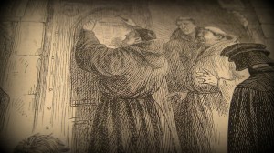 Luther nailing his Thesis to the Church door at Wittenberg © 2017 Simon Peter Sutherland