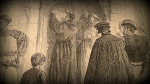 Luther nailing his Thesis to the Church door © 2017 Simon Peter Sutherland