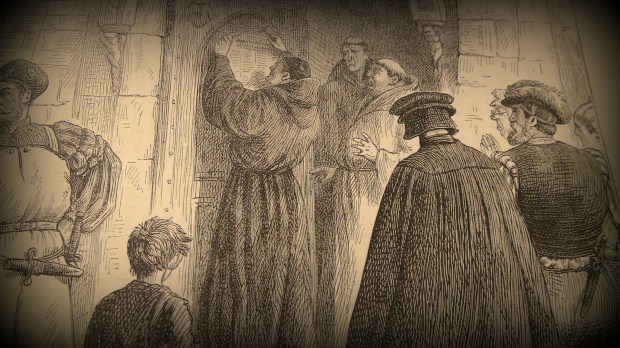 Luther nailing his Thesis to the Church door © 2017 Simon Peter Sutherland